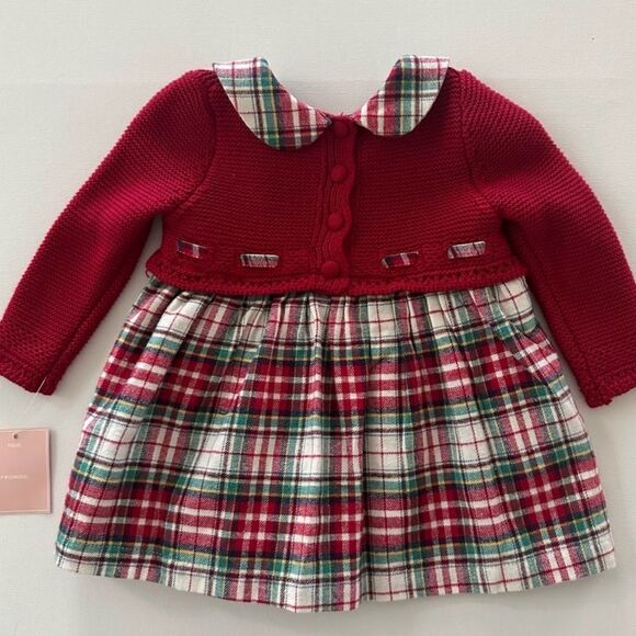NWT Shabby Chic Infant Girls Red Plaid Dress with White Tights - Size 3-6M - Picture 4 of 7